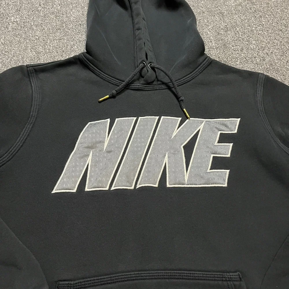 Nike Hoodie‎ Small Black Grey Spellout Logo Pullover Sweatshirt Pocket